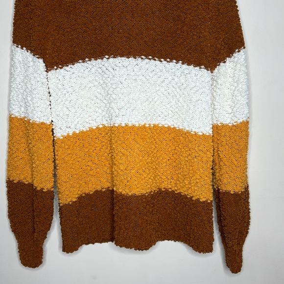 Zenana | Retro Orange Brown White Color Block Sweater Fall Vibes Cozy Shirt M - Picture 4 of 8